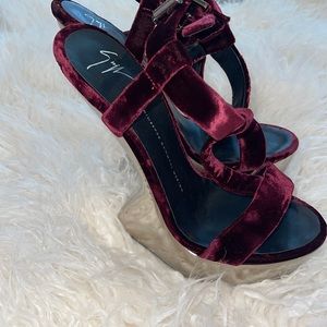 giuseppe Zanotti no heel velvet red heels